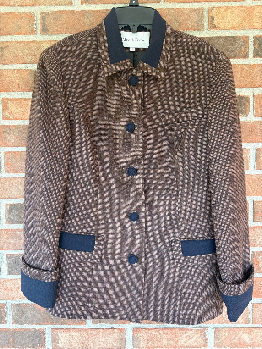 VTG Alex de Bolzan Women's Brown Houndstooth Jacket with Black Trim-Mark Shale
